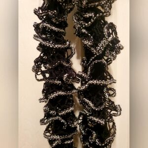 Womens Scarf Lace Crochet Black And Silver 60 Inch